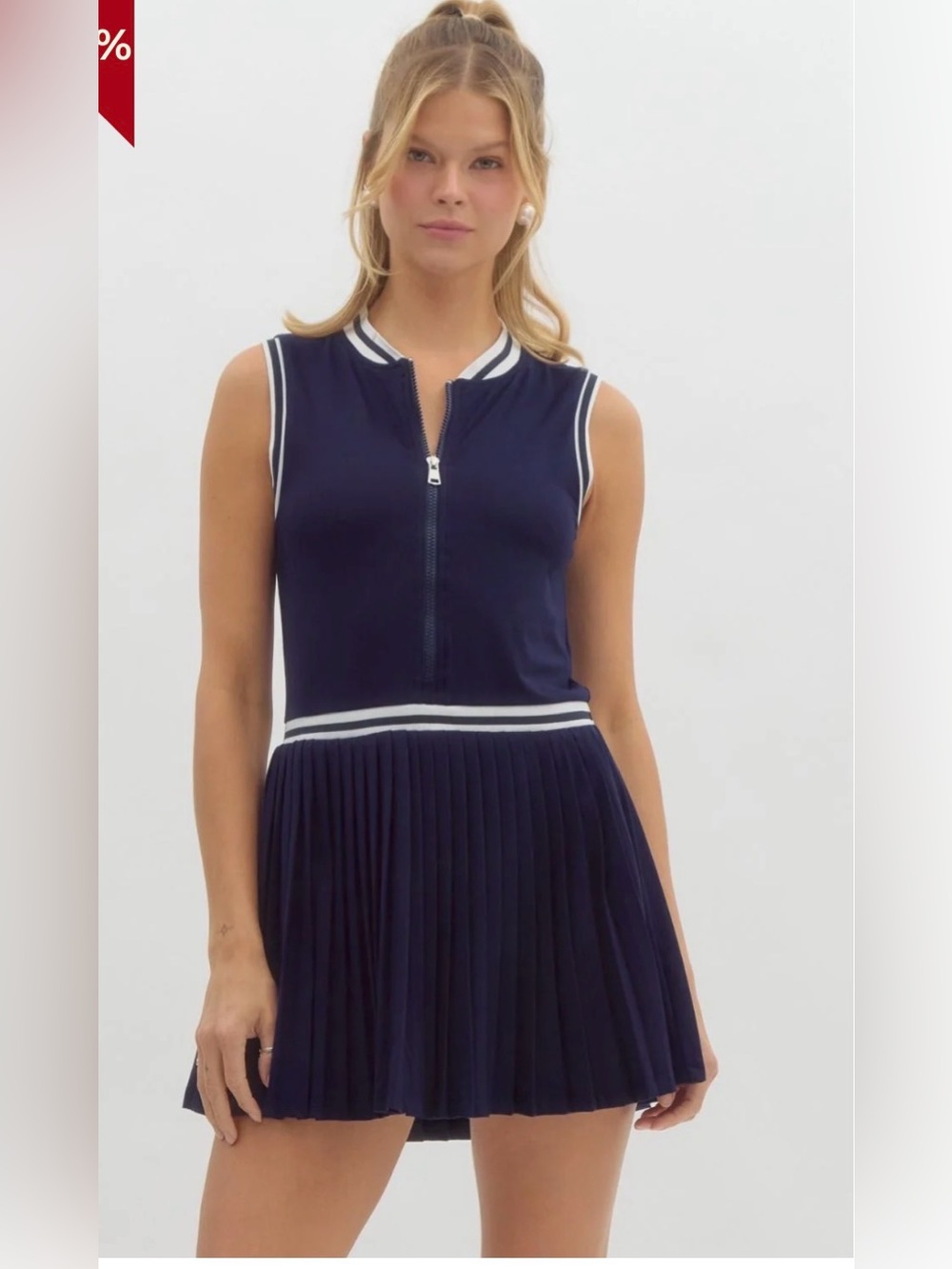 Entro Perfect Plays Knit Tennis Dress Casual Athletic Women M Blue Shorts Under